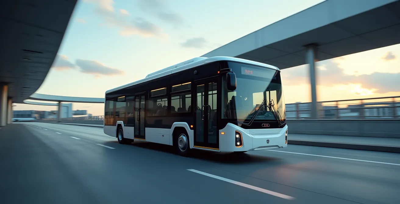Navette électrique moderne transportant des passagers vers le terminal